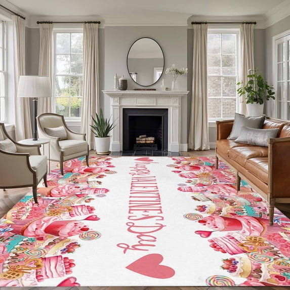 6'x9' Area Rugs, Valentine's Day Indoor Outdoor Area Rug for Living Room Bedroom, Spring Watercolor Cake Pink Red Washable Bathroom Rugs Kitchen Floor Carpet Mats Home Decor Aesthetic
