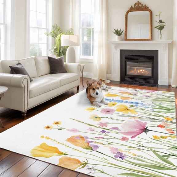 6'x9' Area Rugs, Verdant Flower Patterns Indoor Outdoor Area Rug for Living Room Bedroom, Farmhouse Botanical Washable Bathroom Rugs Kitchen Floor Carpet Mats Home Decor Aesthetic