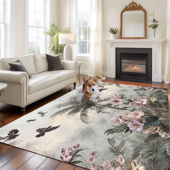 6'x9' Area Rugs, Vintage Botanical Indoor Outdoor Area Rug for Living Room Bedroom, Retro Palm Tree Spring Floral Washable Bathroom Rugs Kitchen Floor Carpet Mats Home Decor Aesthetic