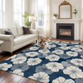thumbnail image 1 of 6'x9' Area Rugs, Vintage Flowers Indoor Outdoor Area Rug for Living Room Bedroom, Blue Spring Farmhouse Botanical Floral Washable Bathroom Rugs Kitchen Floor Carpet Mats Home Decor Aesthetic, 1 of 8