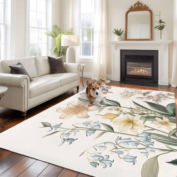 6'x9' Area Rugs, Vintage Spring Floral Indoor Outdoor Area Rug for Living Room Bedroom, Summer Flowers Farmhouse Washable Bathroom Rugs Kitchen Floor Carpet Mats Home Decor Aesthetic