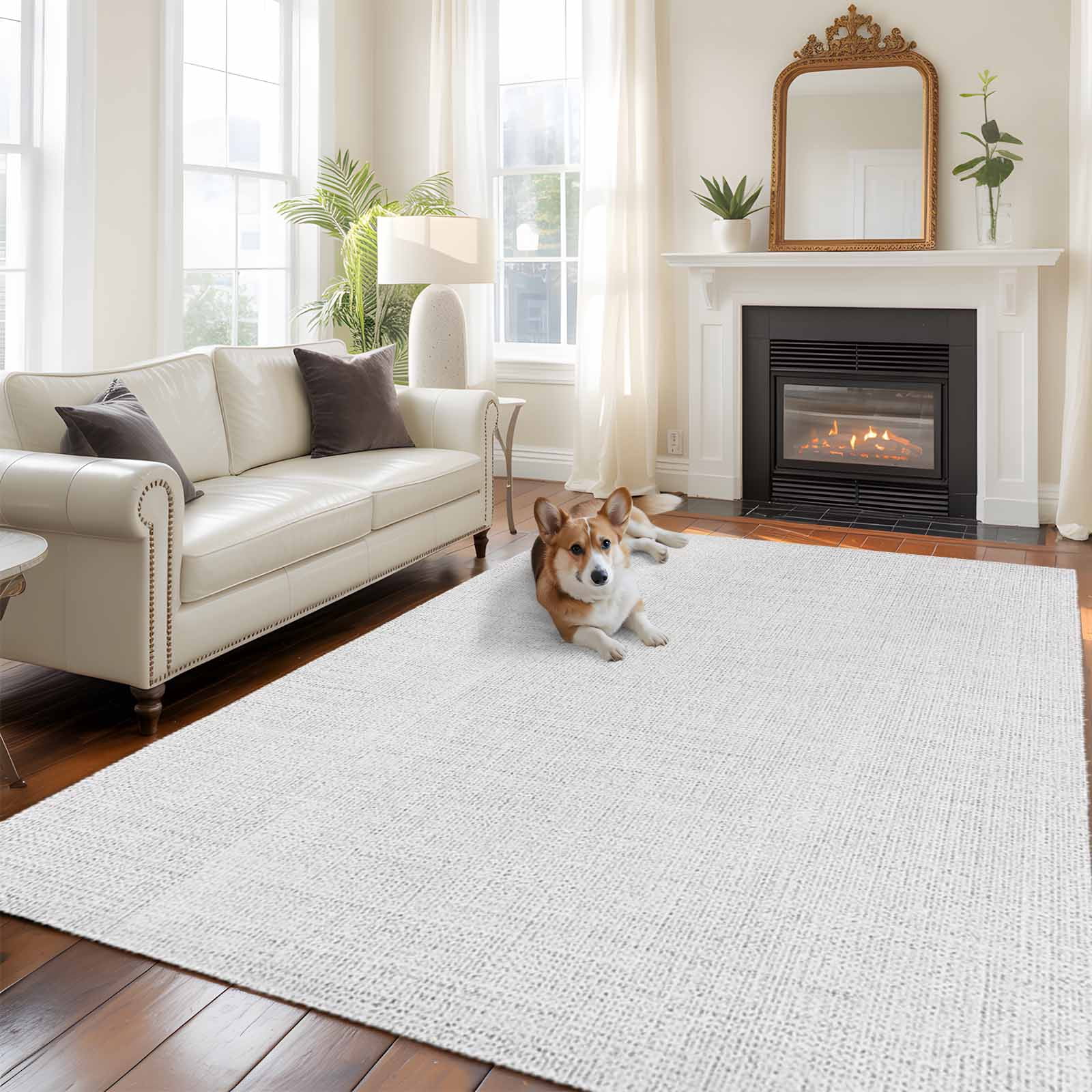 6'x9' Area Rugs, White Burlap Texture Indoor Outdoor Area Rug for ...