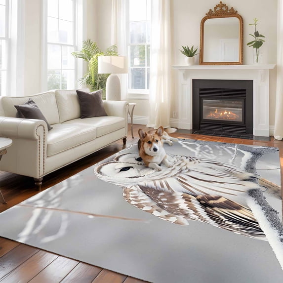 6'x9' Area Rugs, Winter Owl Indoor Outdoor Area Rug for Living Room Bedroom, Country Birds Animal Tree Branches Snow Washable Bathroom Rugs Kitchen Floor Carpet Mats Home Decor Aesthetic