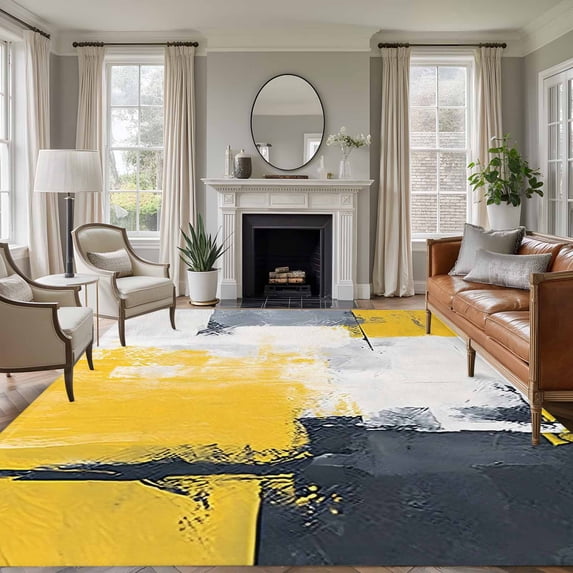 6'x9' Area Rugs, Yellow Gray Indoor Outdoor Area Rug for Living Room Bedroom, Modern Oil Painted Geometric Abstract Washable Bathroom Rugs Kitchen Floor Carpet Mats Home Decor Aesthetic