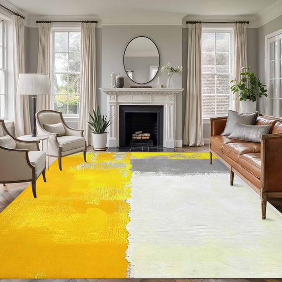6'x9' Area Rugs, Yellow Gray Indoor Outdoor Area Rug for Living Room Bedroom, Oil Painting Modern Abstract Geometric Washable Bathroom Rugs Kitchen Floor Carpet Mats Home Decor Aesthetic