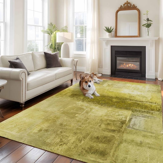 6'x9' Area Rugs, Yellow Indoor Outdoor Area Rug for Living Room Bedroom, Retro Oil Painting Modern Abstract Art Aesthetics Washable Bathroom Rugs Kitchen Floor Carpet Mats Home Decor Aesthetic