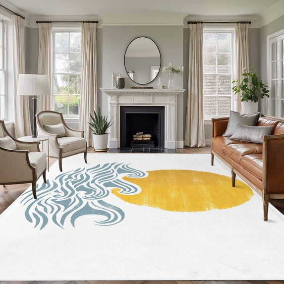 6'x9' Area Rugs, Yellow Sun Rise Indoor Outdoor Area Rug for Living Room Bedroom, Ocean Waves Coastal Abstract Art Washable Bathroom Rugs Kitchen Floor Carpet Mats Home Decor Aesthetic