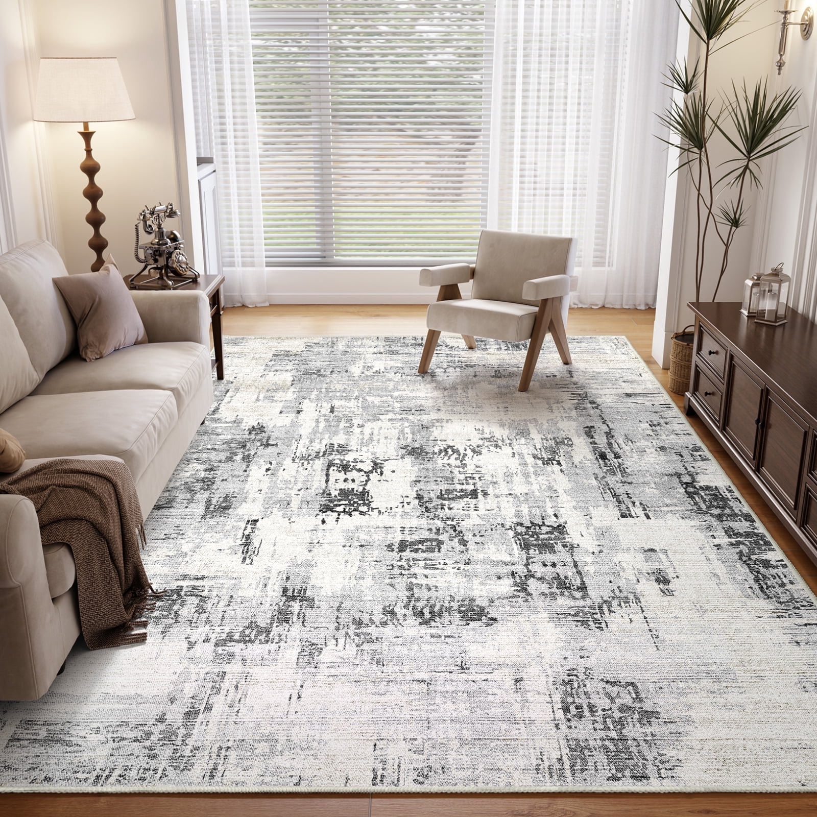Cozylore 6'x9' Area Rugs for Living Room Distressed Abstract Machine Washable Rugs Low Pile Non Slip Carpet for Bedroom Dining Room