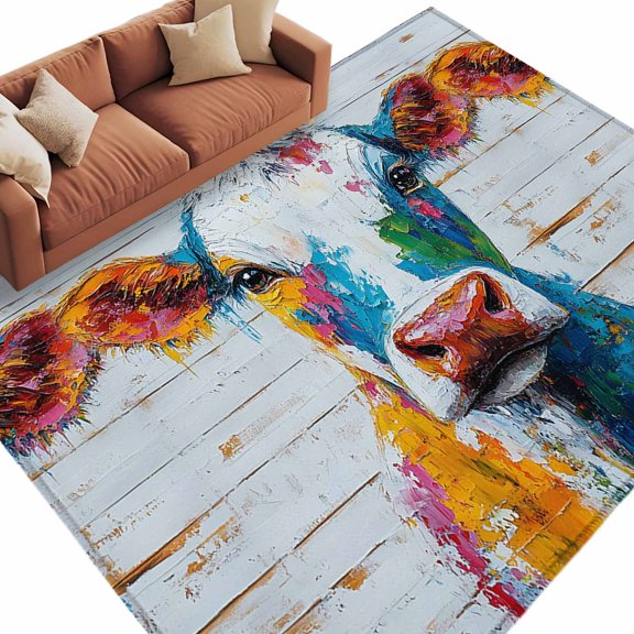 6'x9'Large Area Rugs Abstract Cow Washable Area Rugs Non-Slip Indoor Floor Mats Large Carpet for Living Room Bedroom Dining Room