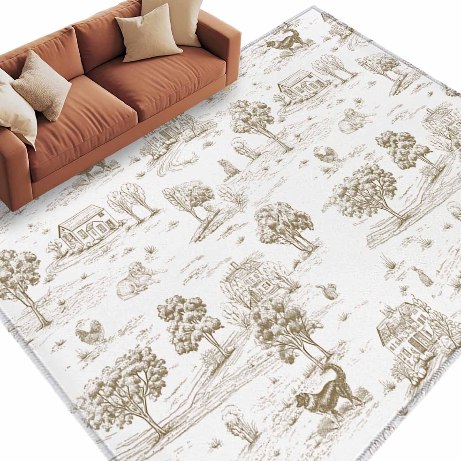 6'x9'Large Area Rugs Beige Country Washable Area Rugs Non-Slip Indoor ...