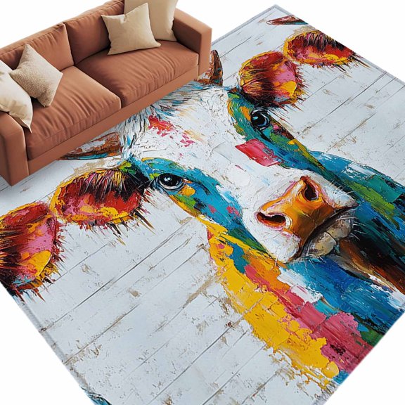 6'x9'Large Area Rugs Colorful Cow Washable Area Rugs Non-Slip Indoor Floor Mats Large Carpet for Living Room Bedroom Dining Room