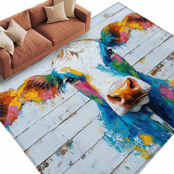 6'x9'Large Area Rugs Country Cow Washable Area Rugs Non-Slip Indoor Floor Mats Large Carpet for Living Room Bedroom Dining Room