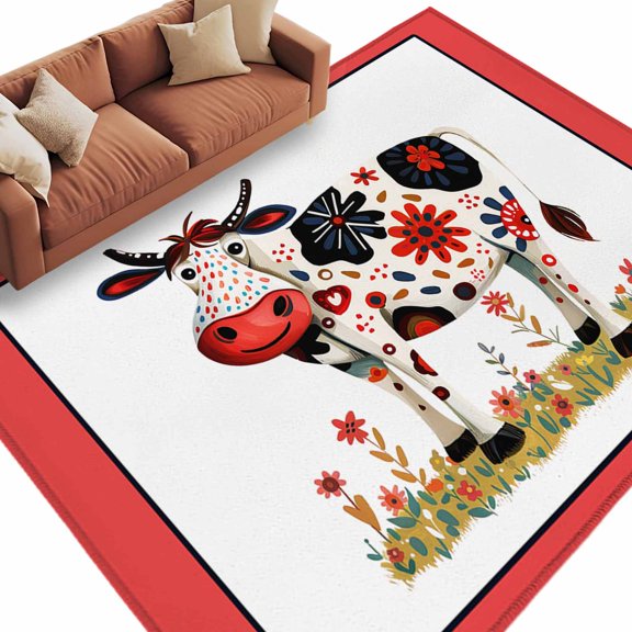6'x9'Large Area Rugs Farmhouse Cow Washable Area Rugs Non-Slip Indoor Floor Mats Large Carpet for Living Room Bedroom Dining Room