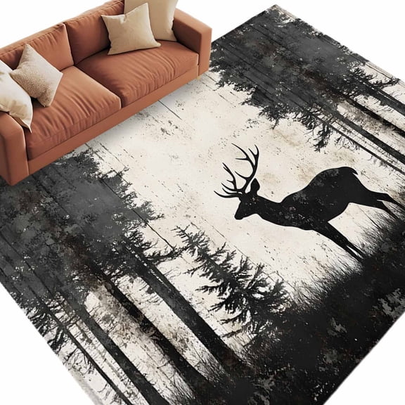 6'x9'Large Area Rugs Forest Elk Washable Area Rugs Non-Slip Indoor Floor Mats Large Carpet for Living Room Bedroom Dining Room
