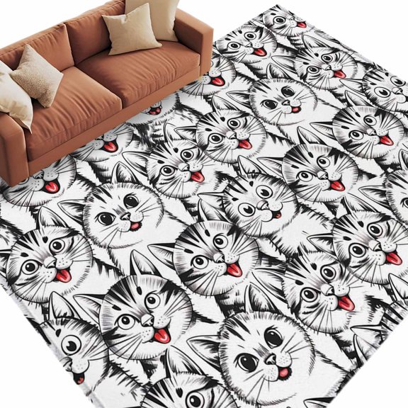 6'x9'Large Area Rugs Funny Cat Washable Area Rugs Non-Slip Indoor Floor Mats Large Carpet for Living Room Bedroom Dining Room