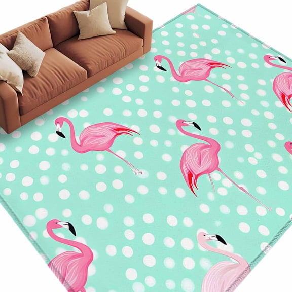 6'x9'Large Area Rugs Green Flamingo Washable Area Rugs Non-Slip Indoor Floor Mats Large Carpet for Living Room Bedroom Dining Room