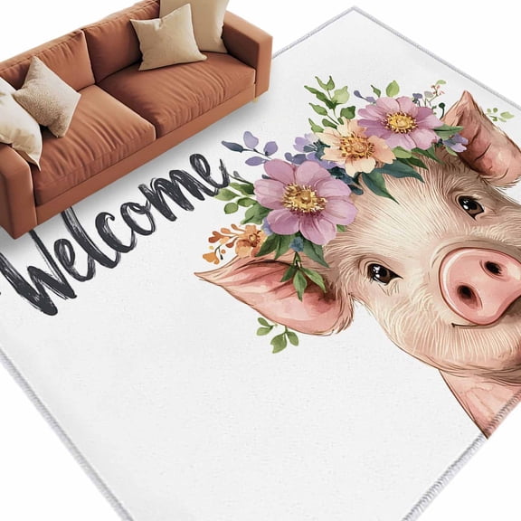 6'x9'Large Area Rugs Pig Flower Floral Washable Area Rugs Non-Slip Indoor Floor Mats Large Carpet for Living Room Bedroom Dining Room