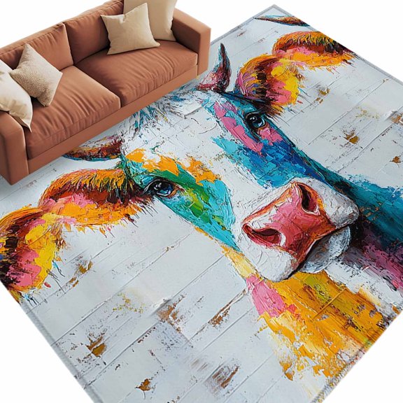 6'x9'Large Area Rugs Vintage Cow Washable Area Rugs Non-Slip Indoor Floor Mats Large Carpet for Living Room Bedroom Dining Room