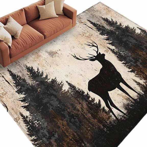 6'x9'Large Area Rugs Vintage Forest Deer Washable Area Rugs Non-Slip Indoor Floor Mats Large Carpet for Living Room Bedroom Dining Room
