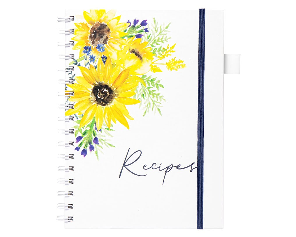 6 x9 Sunflower Hardcover Recipe Binder, Blank Recipe Binder to Write in Your Own Recipes, Recipe