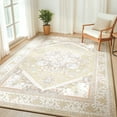 thumbnail image 1 of 6'x9' Area Rugs, Machine Washable Non Slip Area Rug for Living Room, Soft Low Pile Vintage Print Pattern Indoor Bedroom Thin Carpet, Cream, 1 of 7