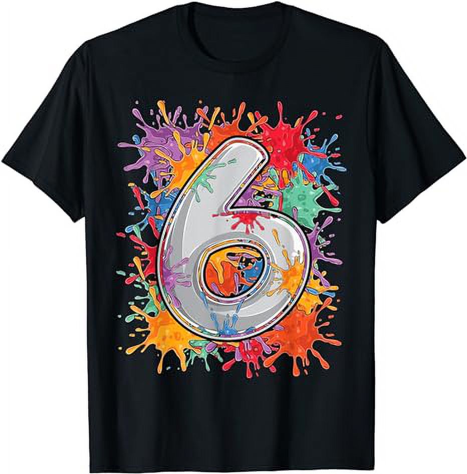 6 year old Colorful splashes 6th birthday Paint Splash T-Shirt ...