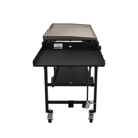 60,000 BTU 36" LPG Griddle on Wheels, Heavy Duty 4-Burner Flat Top Grill, Commercial Outdoor Cooking Cart with Side Shelves