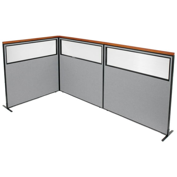 60-1/4"W x 61-1/2"H Deluxe Freestanding 3-Panel Corner Divider with Partial Window, Gray