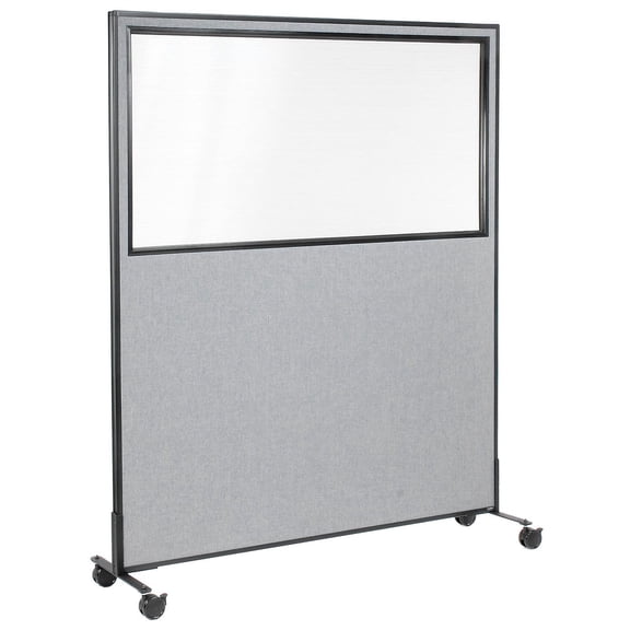 60-1/4"W x 75"H Mobile Office Partition Panel with Partial Window, Gray