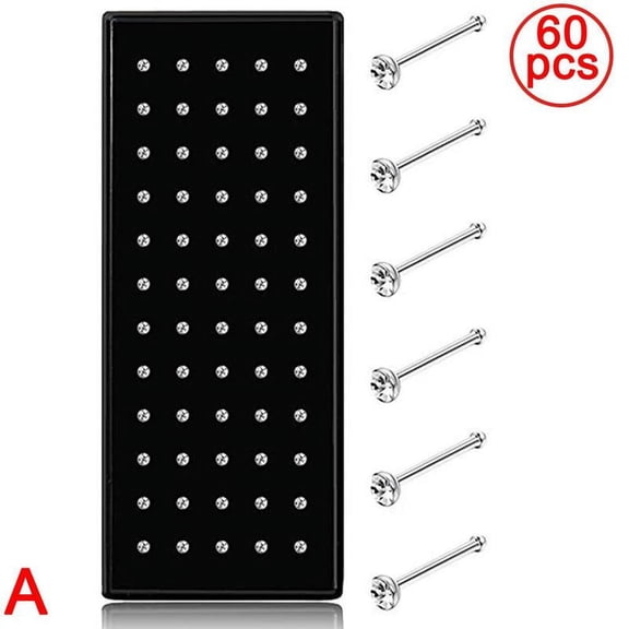 60 1.8mm Thin Nose Studs Piercing Hoop Ring I Ball Jewelry End Bar 2colors R2I3