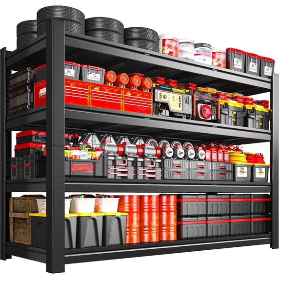 60.1"W 4-Tier Heavy Duty Garage Shelving 2500 LBS, Adjustable Storage Shelf and Industrial Shelving Utility Rack, Metal Shelves, 60.1"W x 24" D x 60.1"H, Black