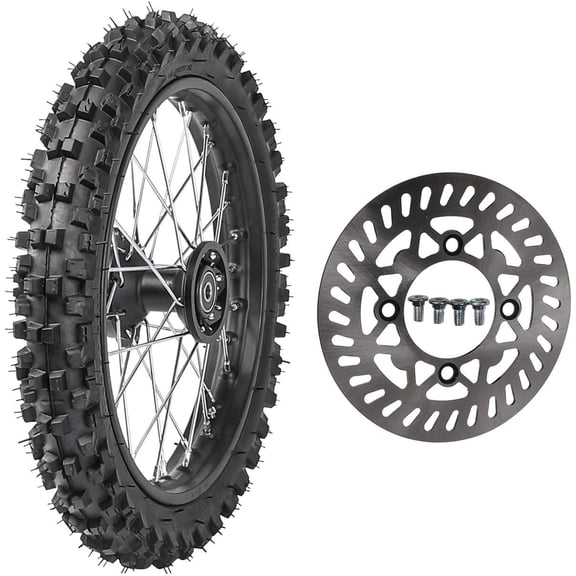 60/100-14 Front Tire Rim Wheel With 12mm Bearing & 210mm Front Brake Disc Rotor for Dirt Pit Trail Bike