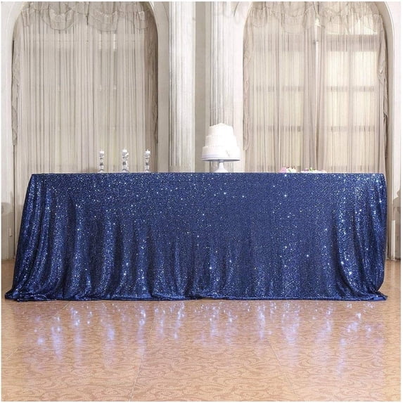 60×120'' Rectangle Sequin Tablecloth for Party Cake Dessert Table Exhibition Events, Blue
