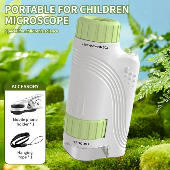 60-120X Portable Microscope for Kids Science Experiments with LED Light Handheld Magnifier for Outdoor Classroom Learning Educational Toy Specimen Observation Tool