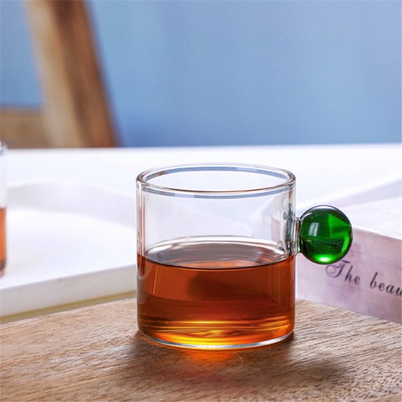 120ml Glass Coffee Tea Mug Clear/Atomized Glass Cup with Sphere Ball Handle