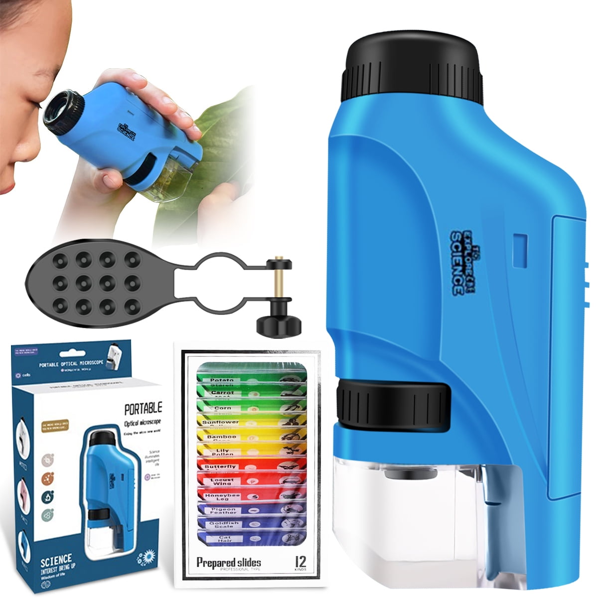  Portable Microscope for Kids 5-7-8-12 Year Old, Pocket
