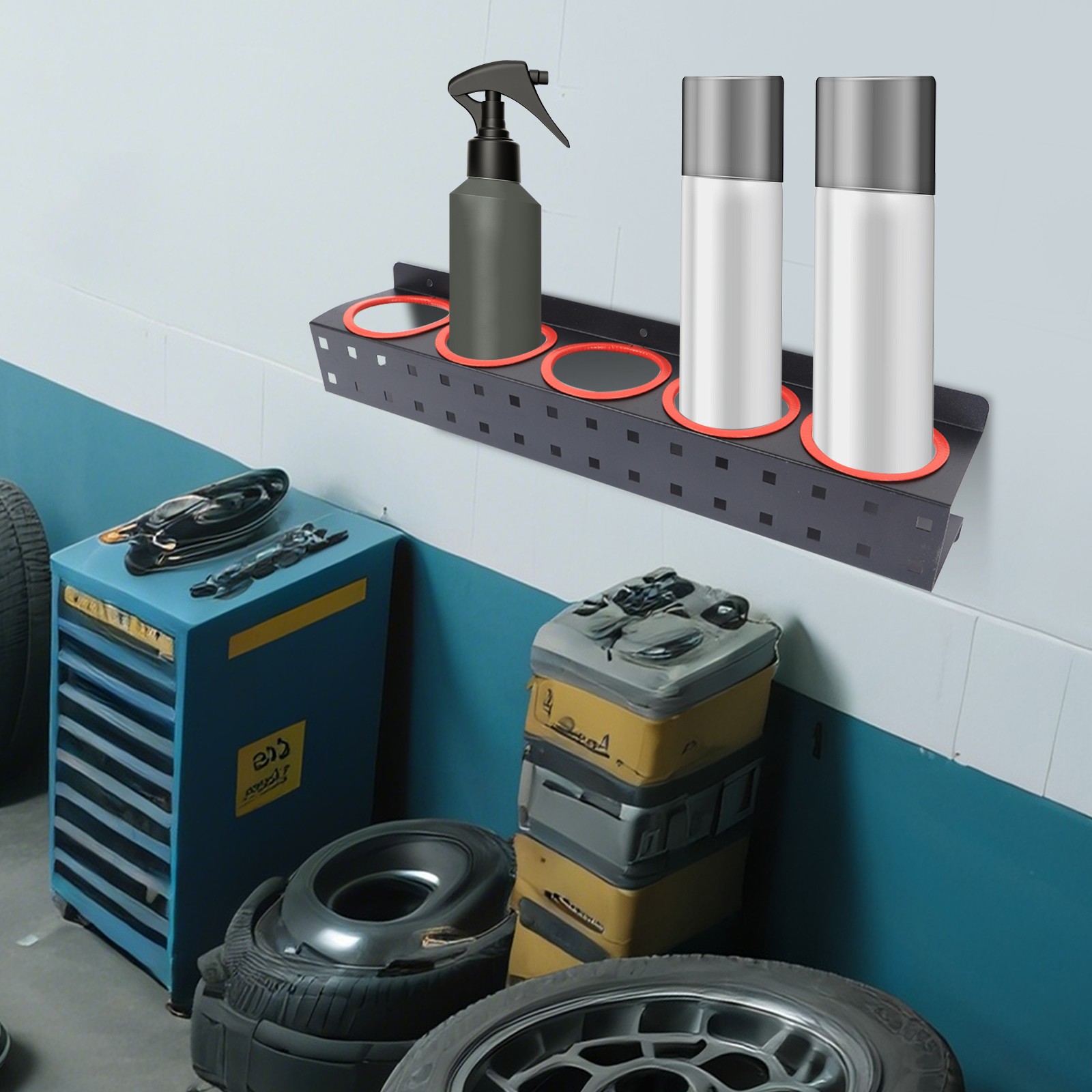 60*12cm Wall Mounted Spray Bottle Storage Rack Black Spray Bottle ...
