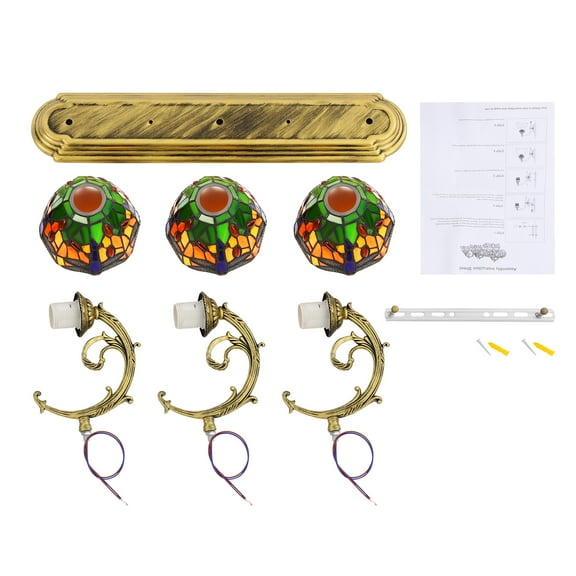 60*12cm Wall-mounted Dome Wall Sconce Lamp Tiffany Vanity Light Fixtures 3-Light Stained Glass Lampshade for Dining Rooms Living Rooms Kitchens Hallways Cafes