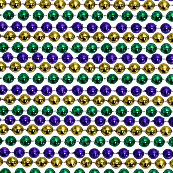 60" 14mm Round Metallic Purple, Gold and Green Mardi Gras Beads - Dozen (12 Necklaces)