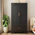 thumbnail image 1 of 60.16" Tall Metal Wardrobe Cabinet with 1 Drawer and Hanging Rod,2 Doors Wardrobe Closet with Shelf,Suitable for Bedroom,Office,Laundry Room,Entryway,Black, 1 of 8