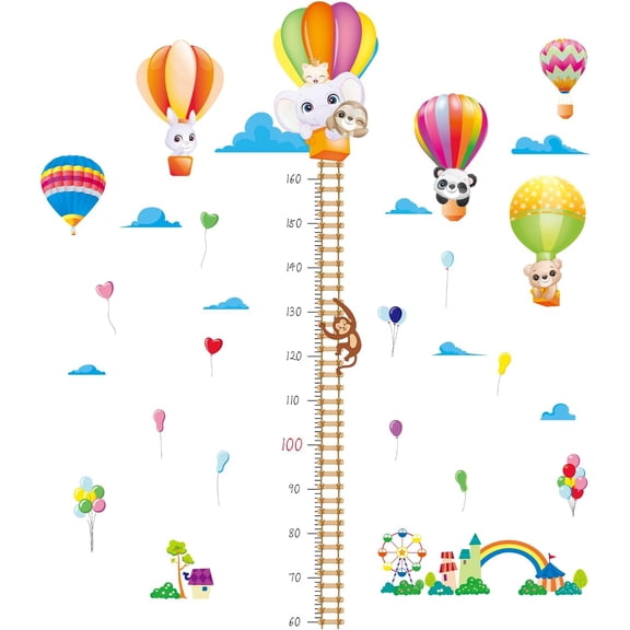 60-160cm Height Chart 4 Style Animal Decor Growth Chart with Other Heart Ballon and Clouds Wall Sticker PVC Height Measure for Nursery Bedroom Living Room for DIY