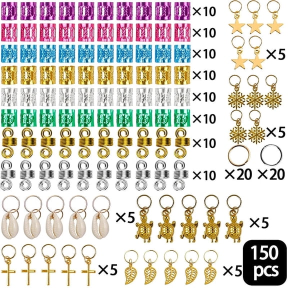 60-170pcs  Metal African Hair Rings, Beads, Cuffs, Tubes, Charms for Hair Braids for Women & Men/Boys & Girls