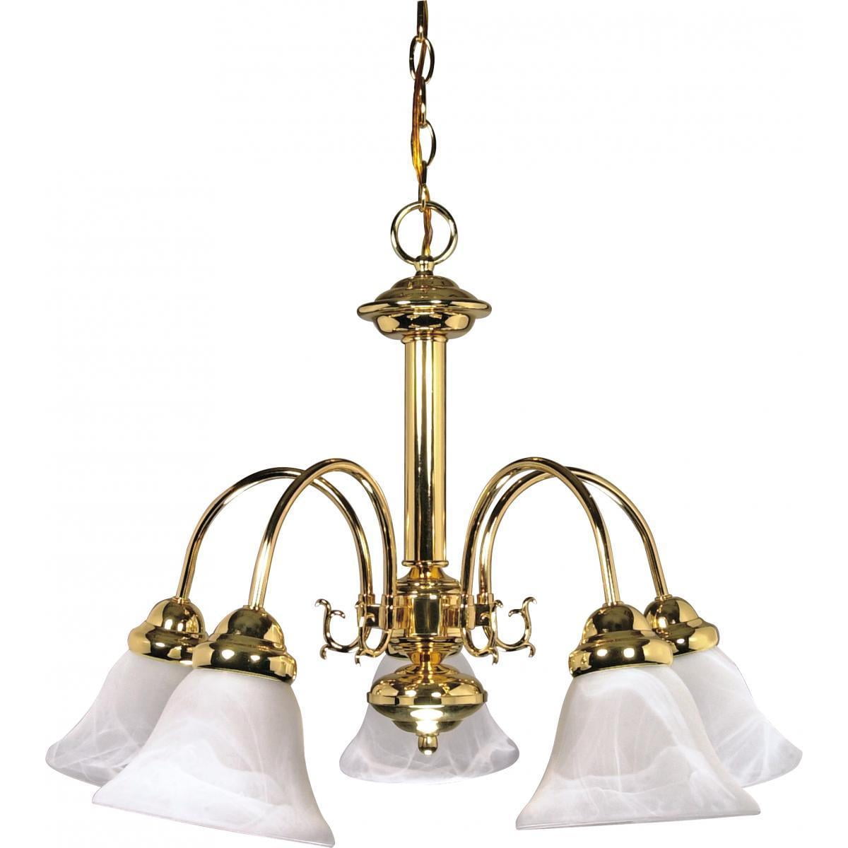 Elegant Alabaster and Polished Brass 24" Chandelier