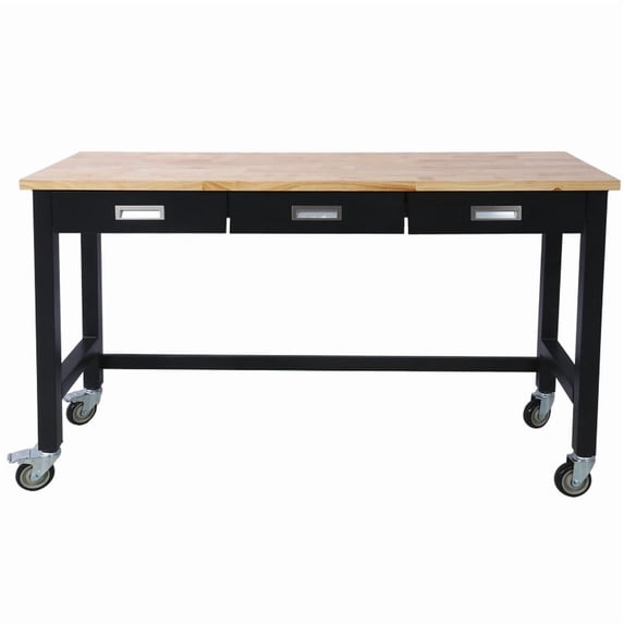 60" × 20" Multifunctional Workbench with Three Drawers, Four Swivel Casters, Stable & High-Quality
