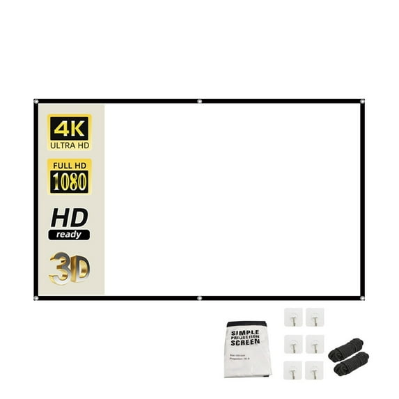 60-200 inch Portable Foldable Projector Screen High Density White Anti-Crease Soft Projection Screen 16:9 Indoor Outdoor ,Anti-Crease