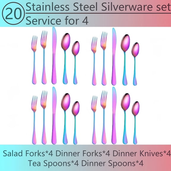 60/20Pcs 304 Food Grade Stainless Steel Cutlery Set, Titanium Plated Mirror Polished, Knife Fork Spoon for 12 People, Dishwasher Safe, Ideal Thanksgiving Christmas Gift