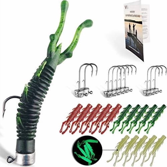 60/25 Pcs Ned Rig Jig Heads Soft Plastic Worms Stick Baits Kit, Mushroom Ned Rigs Jighead Hooks Worm Fishing Lures for Bass Freshwater Saltwater Fishing