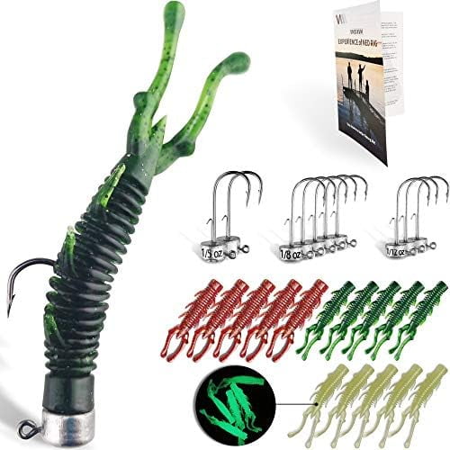 60/25 Pcs Ned Rig Jig Heads Soft Plastic Worms Stick Baits Kit, Mushroom Ned Rigs Jighead Hooks Worm Fishing Lures for Bass Freshwater Saltwater Fishing