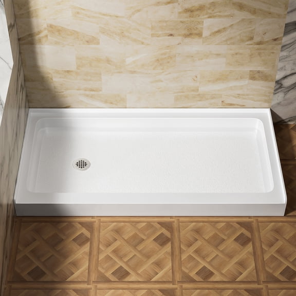 6030 Inch White Acrylic Shower Pan, Left Drain Rectangular Slip Resistant Shower Base