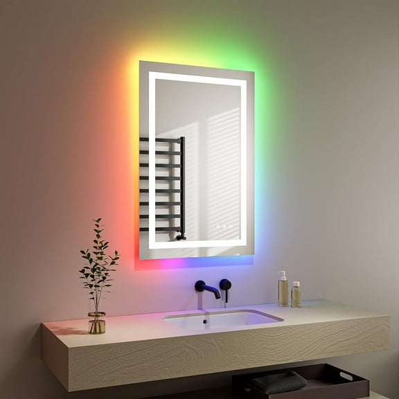 60*36 inch LED Mirror for Bathroom, Mirror with 8 RGB Backlit & 3 Front Lit (Adjustable Individually), Anti-Fog Wall Bathroom Mirror Vanity Mirror with Memory Function, Horizontal/Vertical